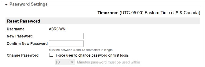 this image shows part of the User Account Settings window, with the Reset Password and Future Expiration fields that are described in the following steps.